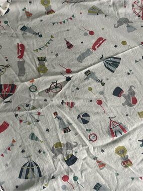 Circus Print Cotton Crib Sheet - White with Multicolor Accents